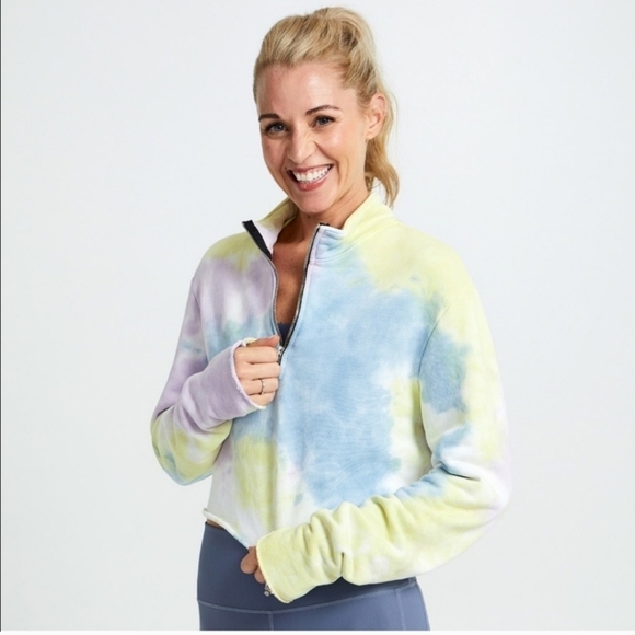 SOULCYCLE X Cotton Citizen Tie Dye 1/4 Zip Crop Sweatshirt Women's Size Medium - Picture 2 of 11